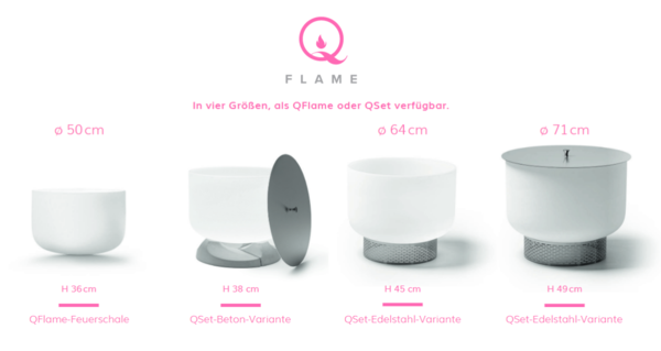 Q Flame-Quarzglas-Feuerschalen 50 bis 71cm Durchmesser